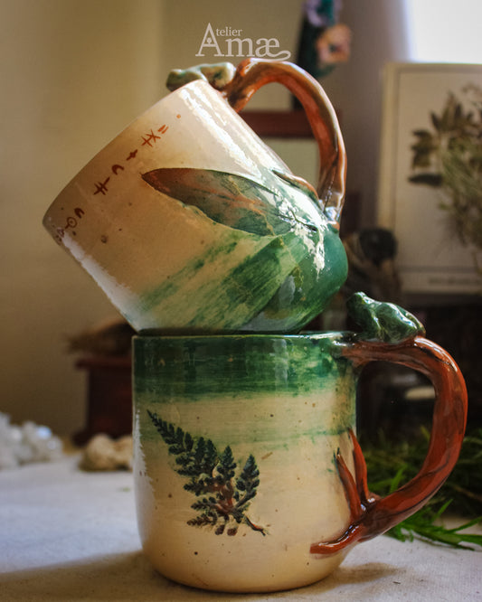 Taza con infusor de hojas y pimpinela - Cerámica hecha a mano