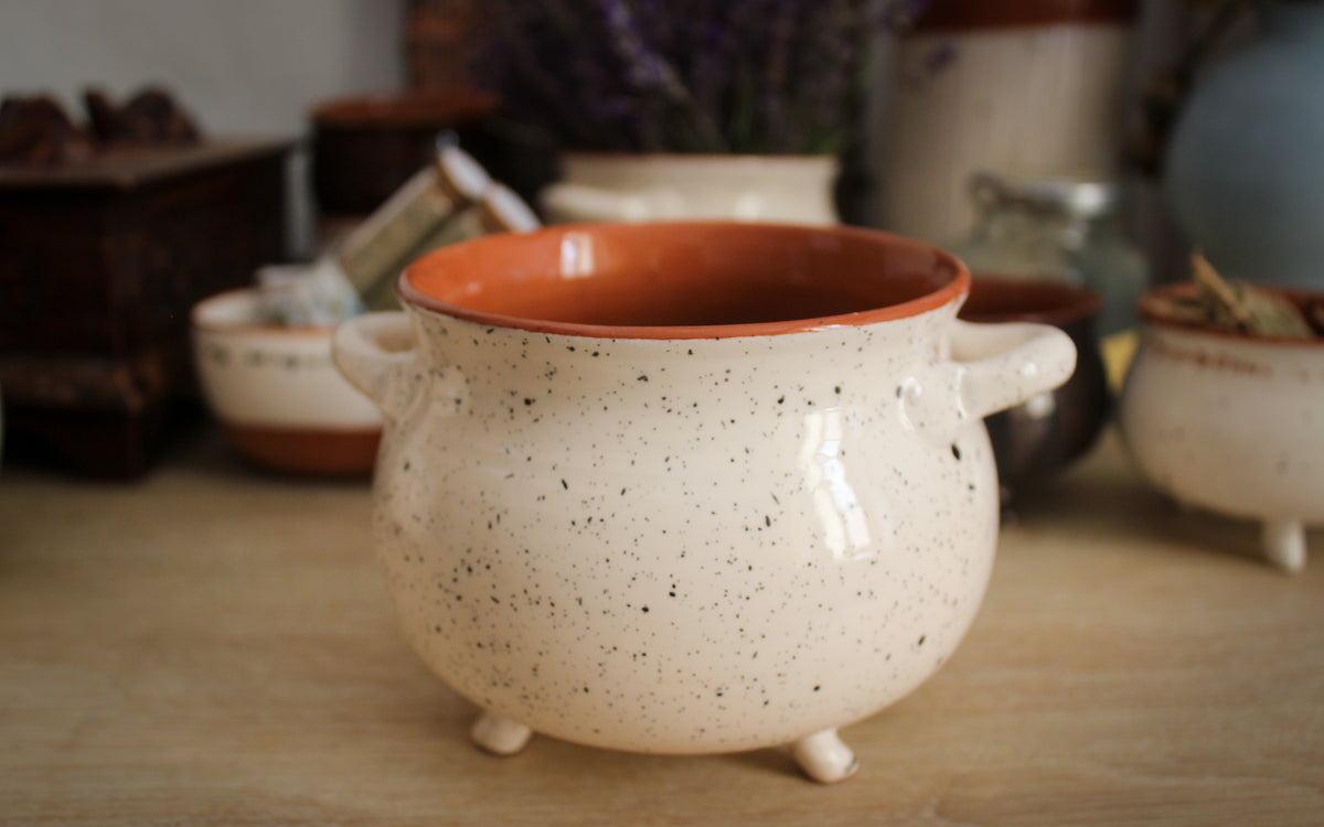 White Celestial Ceramic Cauldron - Handmade - Magical
