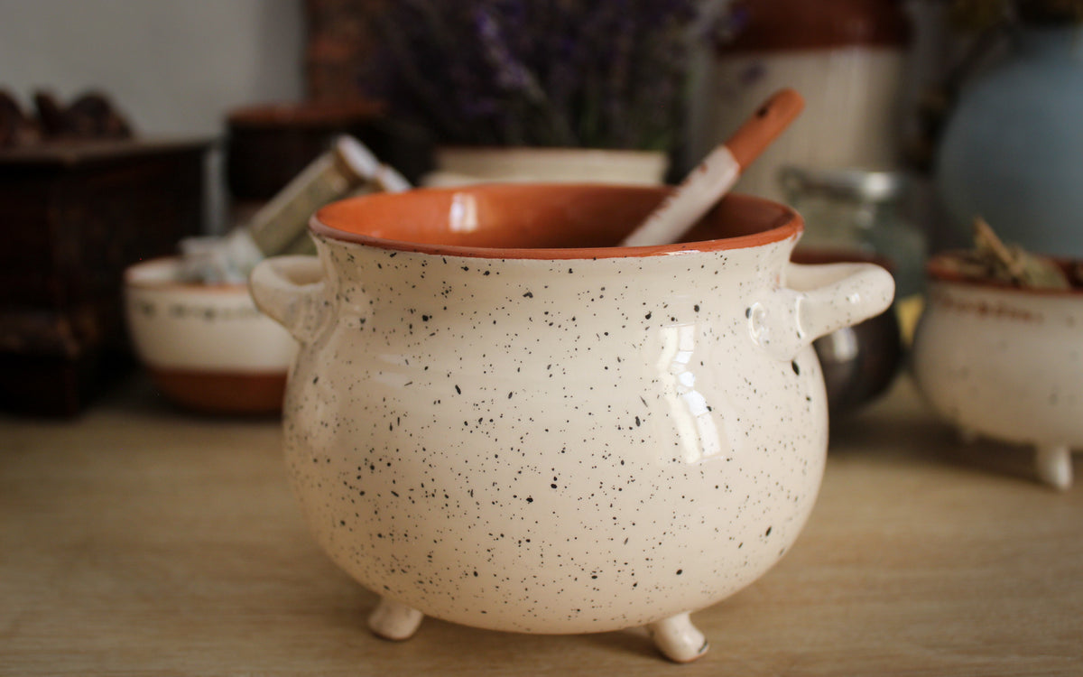 White Celestial Ceramic Cauldron - Handmade - Magical
