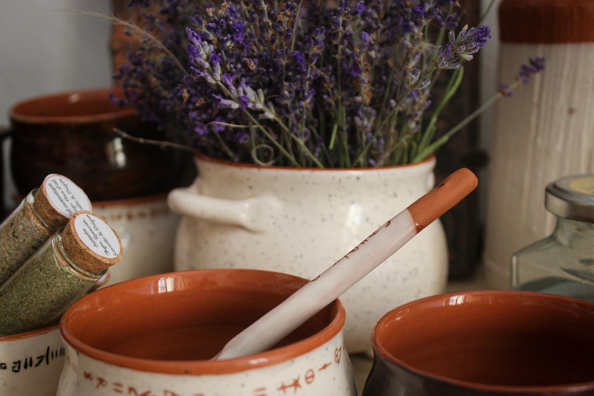 White Celestial Ceramic Cauldron - Handmade - Magical