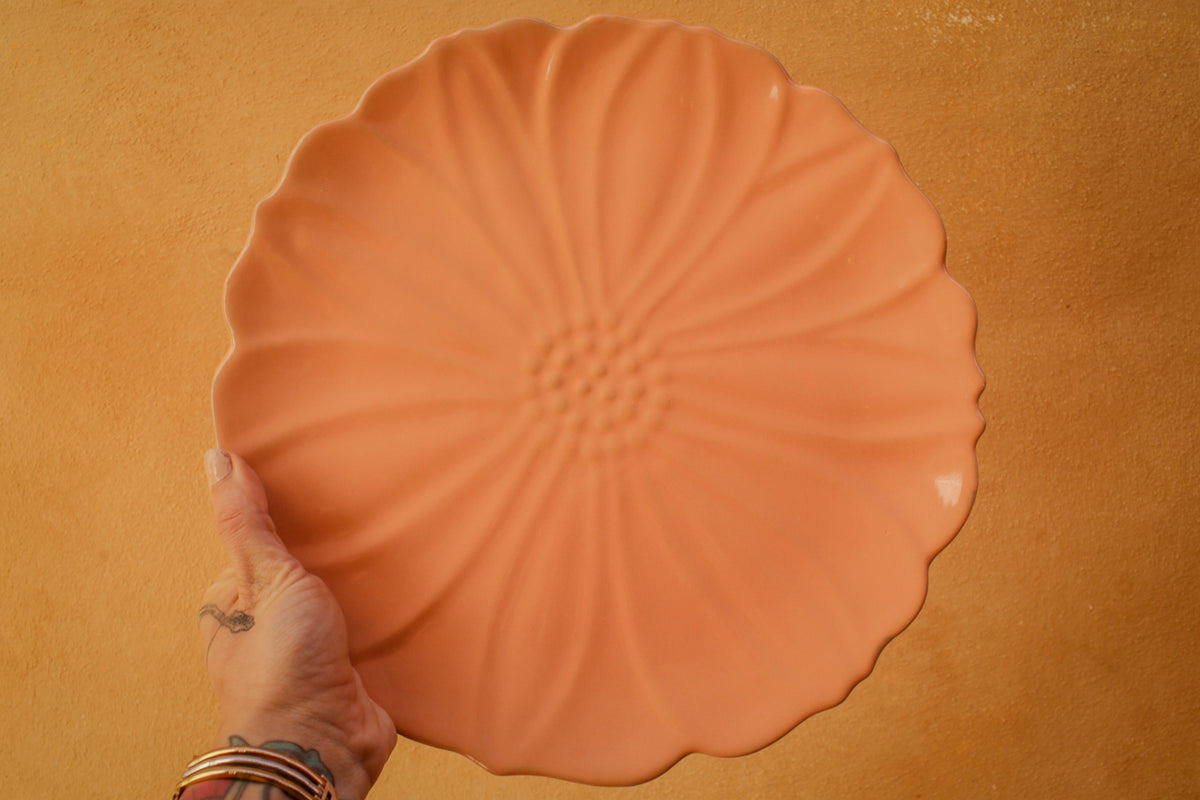 Plato grande hecho a mano de cerámica con forma de flor de peonía, 5 colores