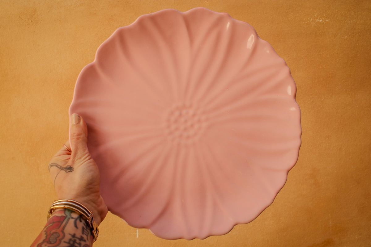 Plato grande hecho a mano de cerámica con forma de flor de peonía, 5 colores