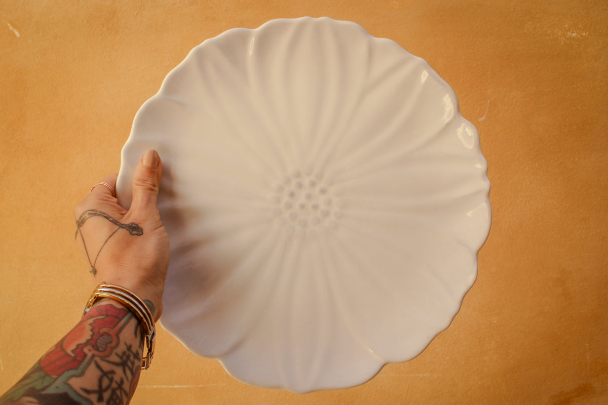 Plato grande hecho a mano de cerámica con forma de flor de peonía, 5 colores