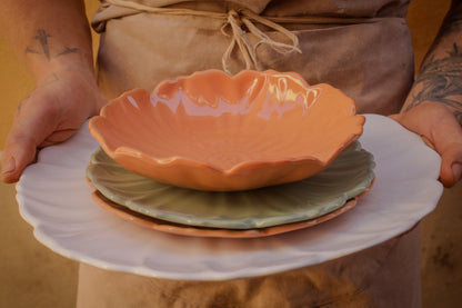 Plato grande hecho a mano de cerámica con forma de flor de peonía, 5 colores