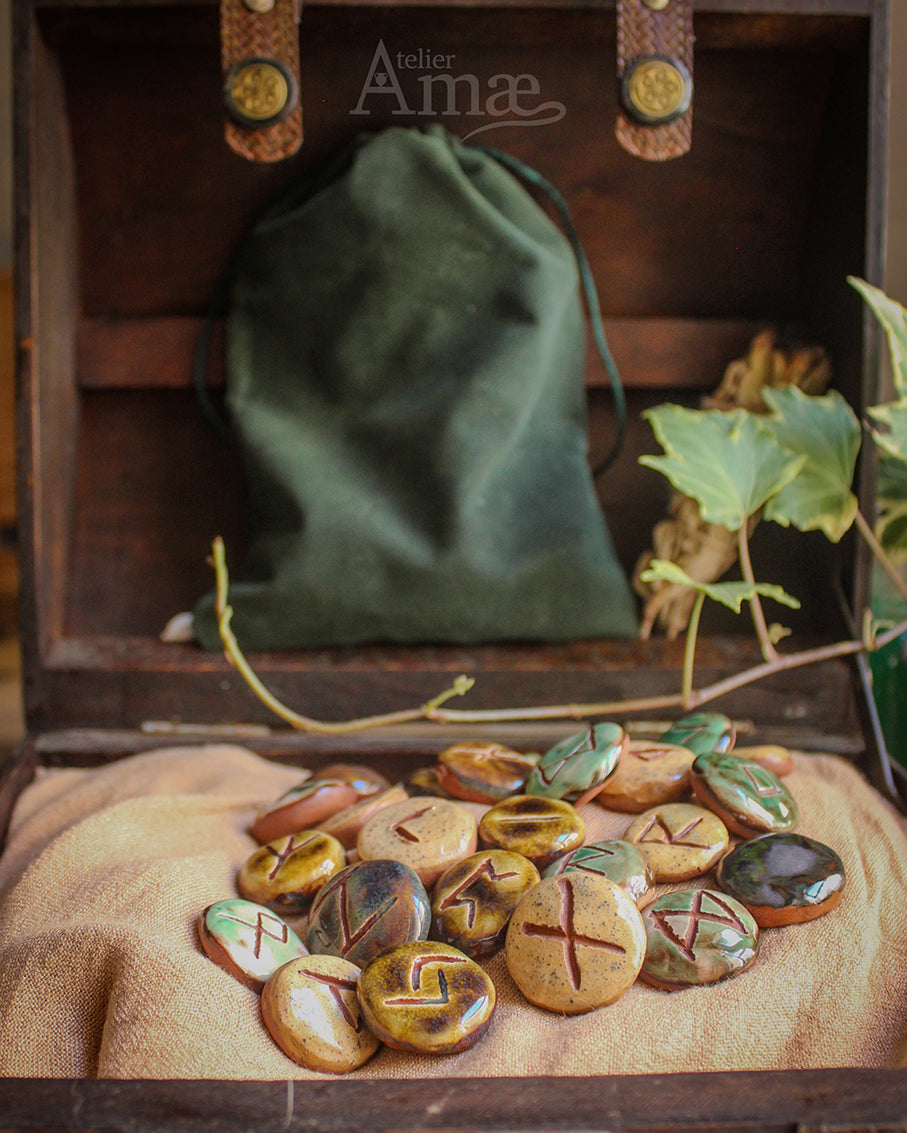 Set of 25 Elder Futhark Runes - Divinatory Runes in Terracotta