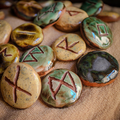 Set of 25 Elder Futhark Runes - Divinatory Runes in Terracotta