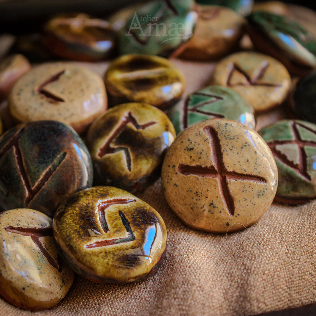 Set of 25 Elder Futhark Runes - Divinatory Runes in Terracotta