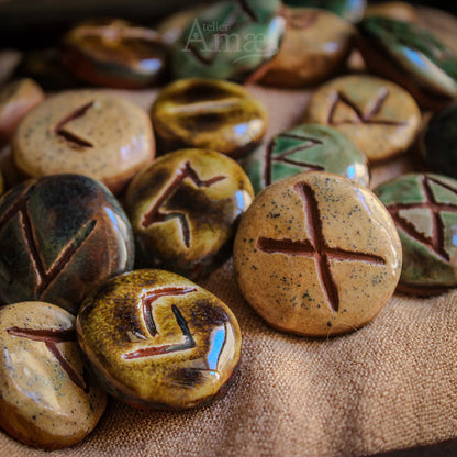 Set of 25 Elder Futhark Runes - Divinatory Runes in Terracotta