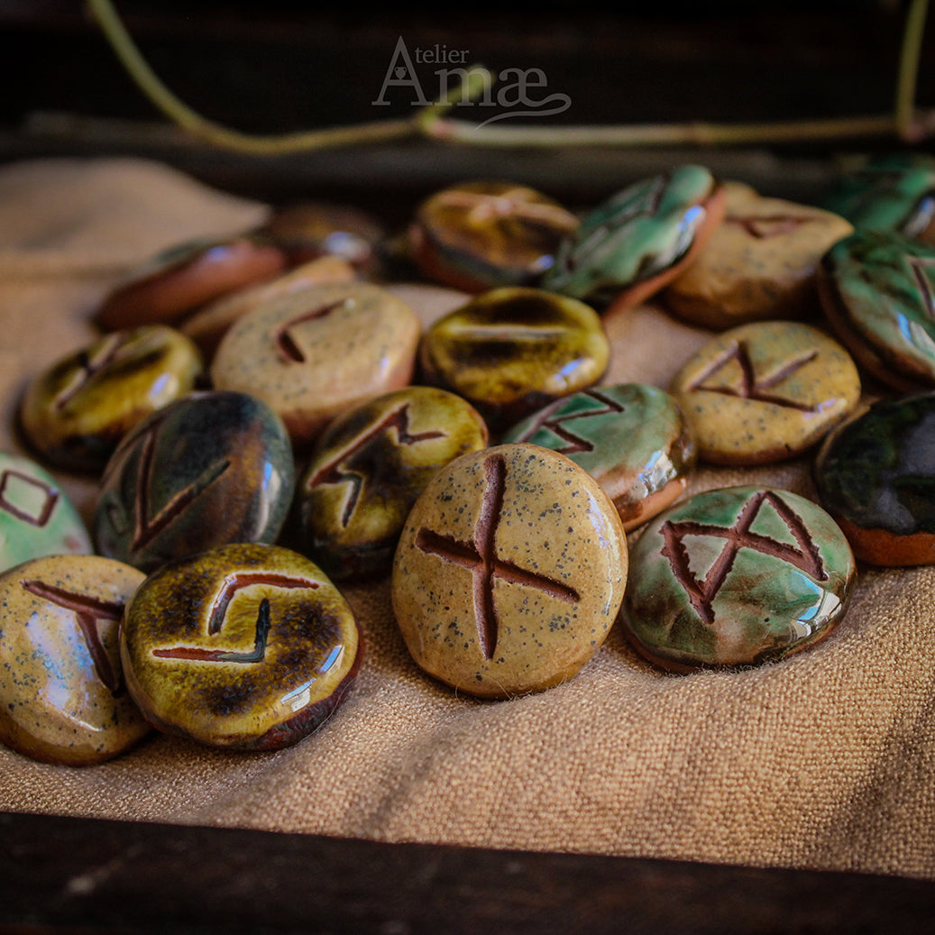 Set of 25 Elder Futhark Runes - Divinatory Runes in Terracotta