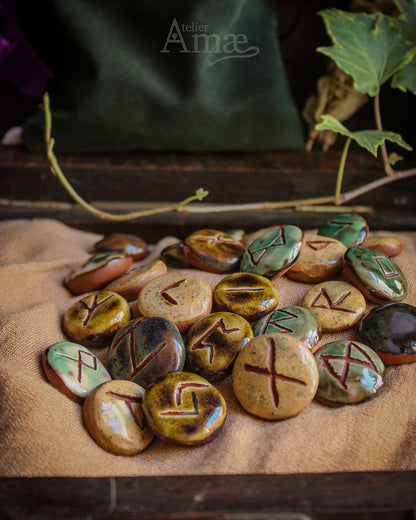 Set of 25 Elder Futhark Runes - Divinatory Runes in Terracotta