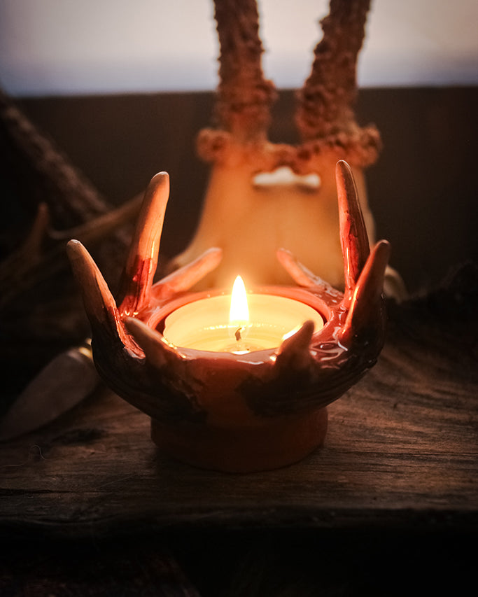 Flamme sylvestre - Bougeoir bois ce cerf - bougeoir en céramique fait main