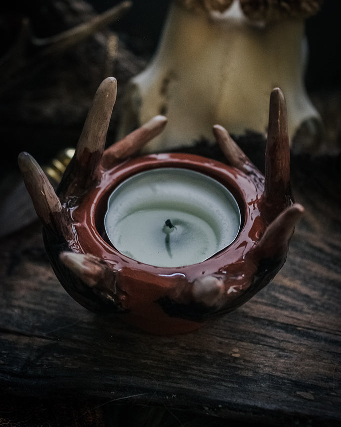 Flamme sylvestre - Bougeoir bois ce cerf - bougeoir en céramique fait main